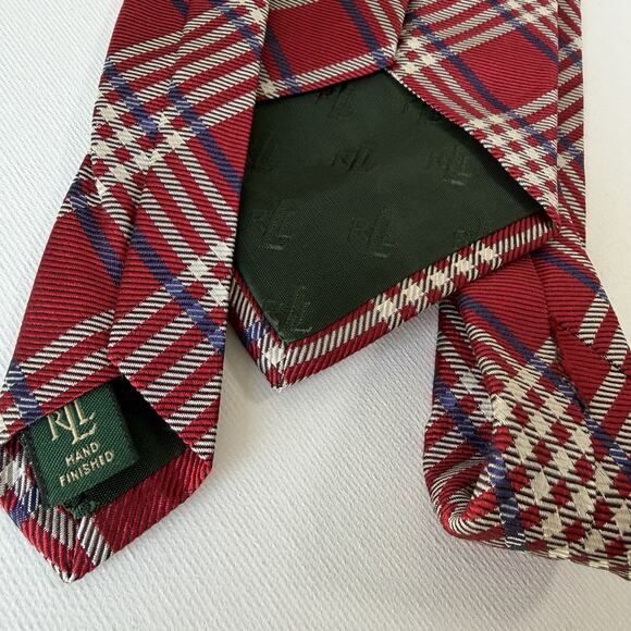 Ralph Lauren Red Plaid Silk Tie Holiday Tartan Made in USA 90s Vintage - Picture 9 of 15